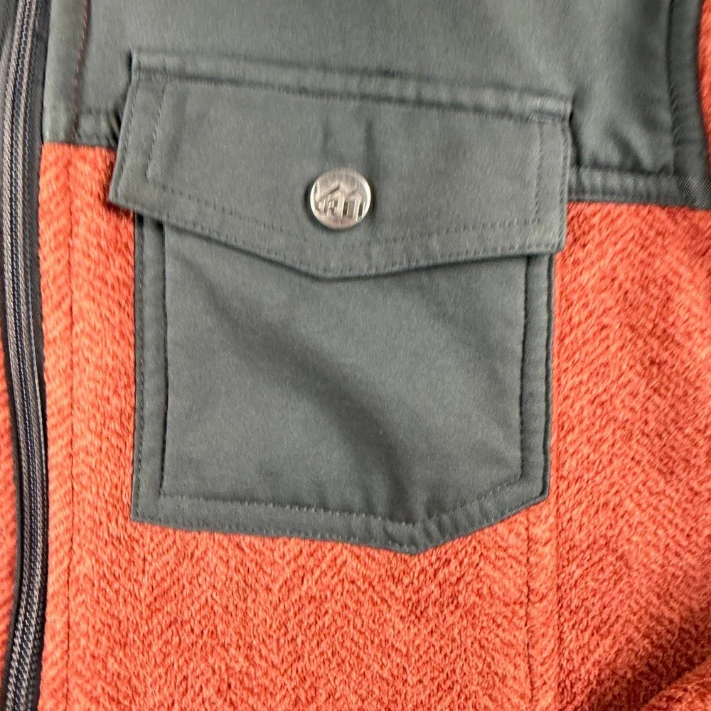 REI Fleece Jacket Boys M 10/12 Orange Herringbone Sherpa Lined Hooded Outdoor